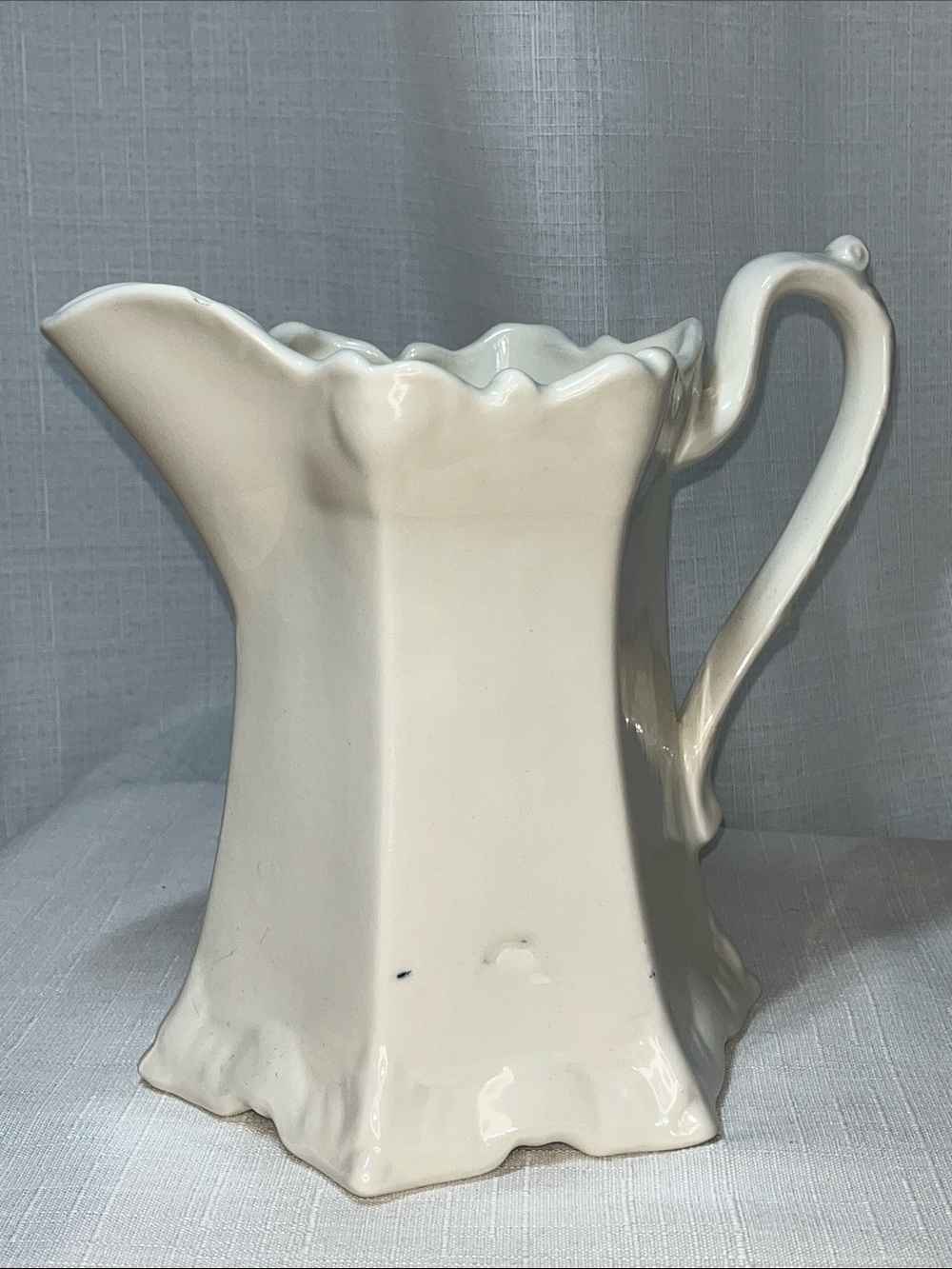 Handmade Signed White Pottery Pitcher Vase Rustic Farmhouse Creamer 8” Ceramic